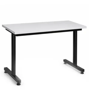 mesa de melamina con base metálica