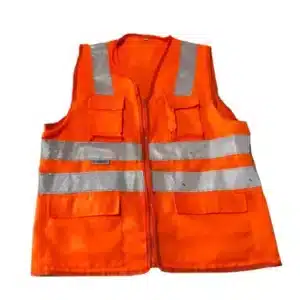 Chaleco drill poliester naranja 6 bolsillos c/cinta reflectiva 3M